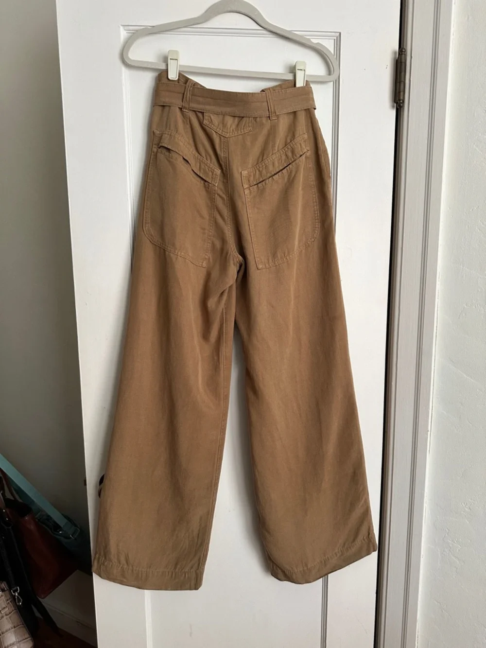 ZARA Fluid Utility Pants S Brown Lyocell Linen Wide Leg Minimalist Quiet Luxury